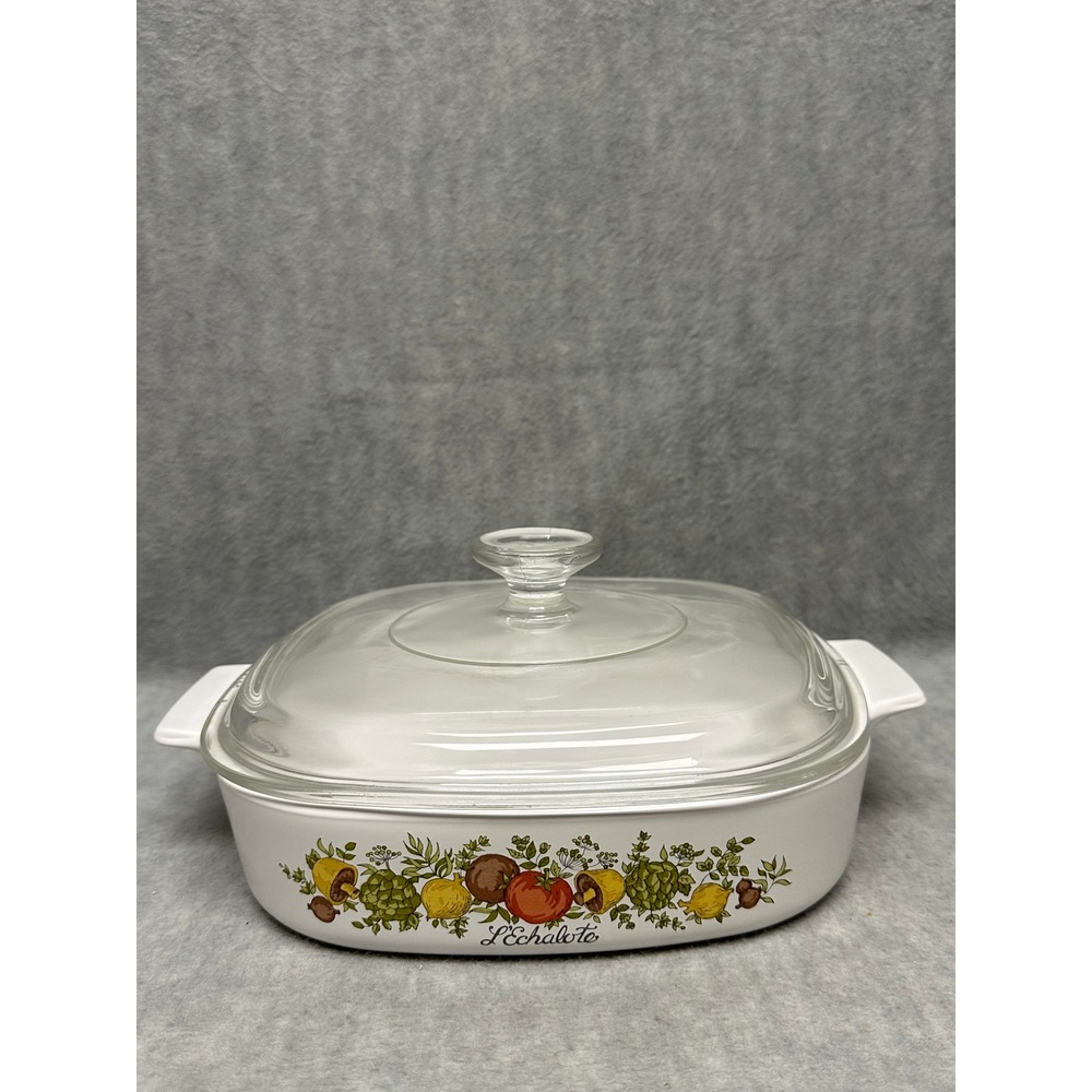 Corning Ware Casserole Dish White Spice O Life L'Echalote 8x8x1.75 A-8-B Lid